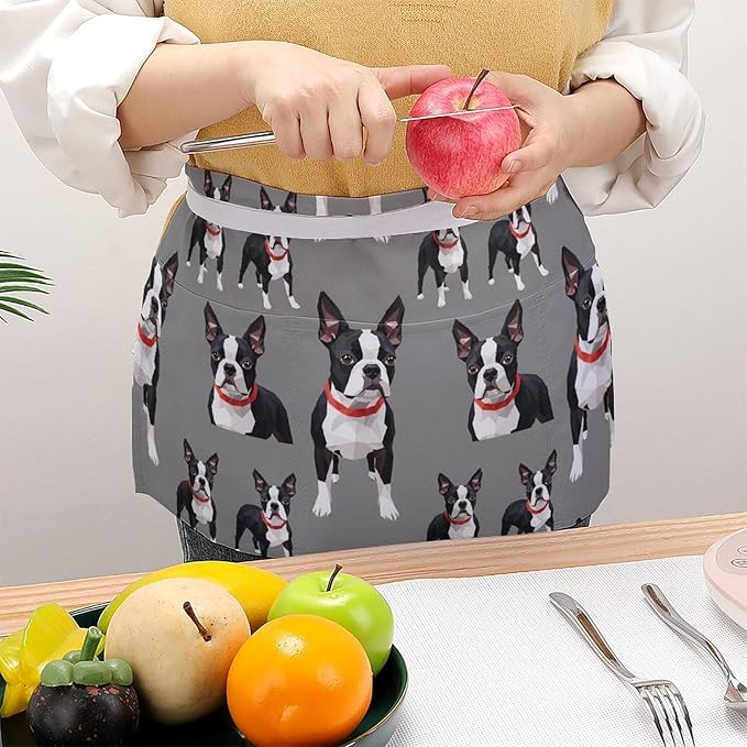 Server Apron with 3 Pockets Waist Waiter Waitress Half Apron Short Aprons