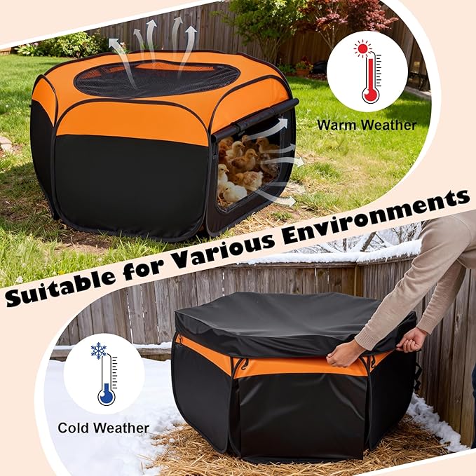 Brooder Box for Chicks, Pop-Up Chicken Brooder Playpen with Dual Doors, Mesh Top Cover & Waterproof Mat, Portable Chick Enclosure for Baby Chicks, Ducks & Quail, Holds Up to 20 Chicks