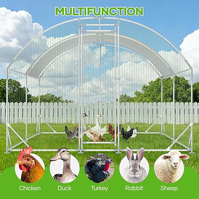Large Metal Chicken Coop,10x13 FT Walk in Chicken Runs with Cover for 20 Chickens,Hen House Enclosure with Security Lock, Outdoor Duck Rabbit Cage Poultry Pens for Backyard,Farm,Yard