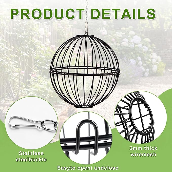 Hanging Chicken Feeder - 7.1 Inch Metal Chicken Treat Holder Ball with Hanging Chain, Sturdy Poultry Vegetable Fruits Feeder Basket for Chicken Coop