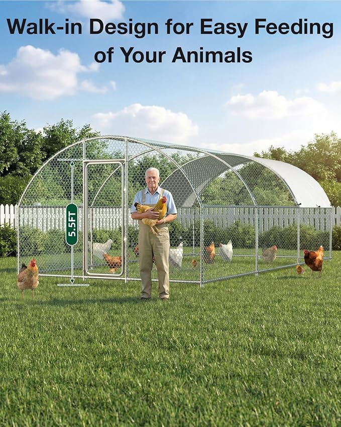 Esright Extra Large Metal Chicken Coop Run for Yard with Cover, 19.5x10x6.4 FT Walk-in Chicken Pen for Outdoor, Backyard, and Farm, Hen Cage House Suitable for 15-20 Chickens and Other Poultry