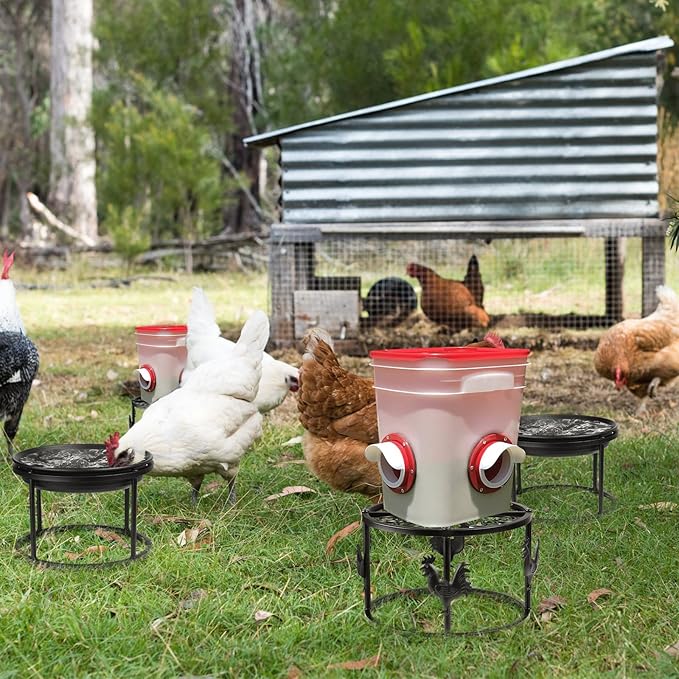 Metal Stand for Chicken Feeder Waterer, Heavy Duty Poultry Water Feeder Stand Holder with Basin, Rustproof Iron Chicks Feeding Buckets Support Shelves for Cat Dog Bowl Indoor Outdoor