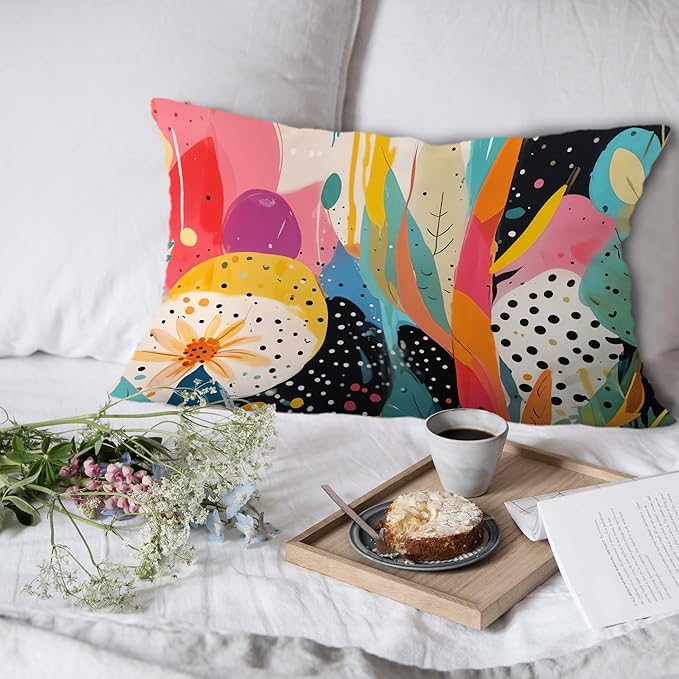 Abstract Boho Floral Pillow Covers 12x20 Set of 2, Maximalist Colorful Flower Botanical Lumbar Throw Pillow Covers for Home Bedroom Living Room, Modern Room Decor