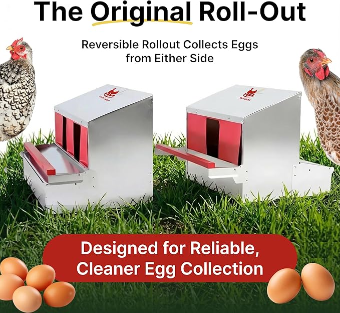 HenGear Nesting Boxes for Chickens, Nest Box with Rollout Egg Collection, Nesting Pads for Cleaner Eggs, Reversible Accessories for Chicken Coop, G90 Galvanized, Made to Last, Medium, Up to 32 Hens
