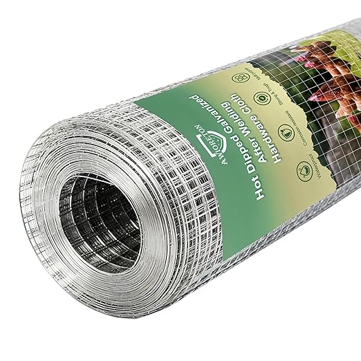 Hardware Cloth 1/2 inch 48Inx100Ft Galvanized After Welding 19 Gauge,Wire Cloth Mesh Roll Chicken Wire Fence Roll for Chicken Pen/Coop Fences, Garden Fences/Fencing,Screen Mesh,Poultry Netting Cage