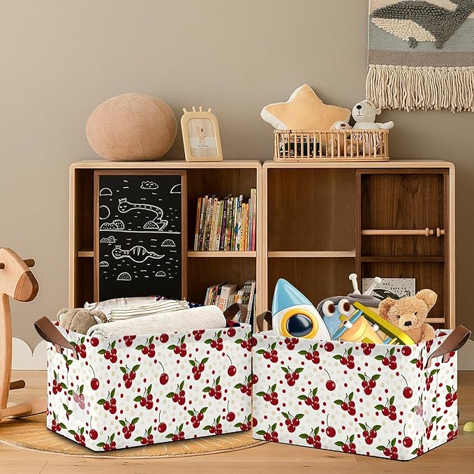 Cherry Red Storage Basket,Collapsible Storage Bin Cubes for Living Room Bedroom Blankets Home Storage 17x11.5x10Inch