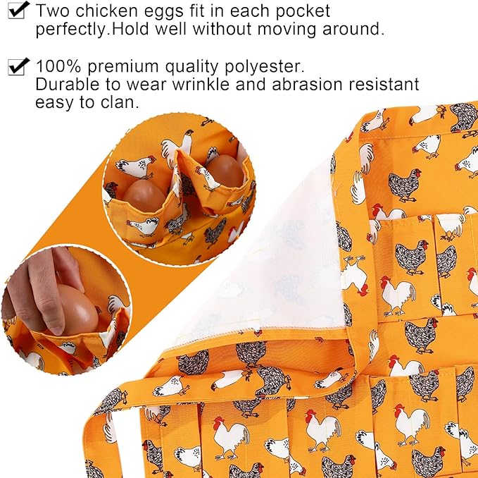Egg Collecting Apron, 12 Pouches Chicken Egg Apron, Farmhouse Aprons for Chicken, Duck, Goose, Poultry Collection