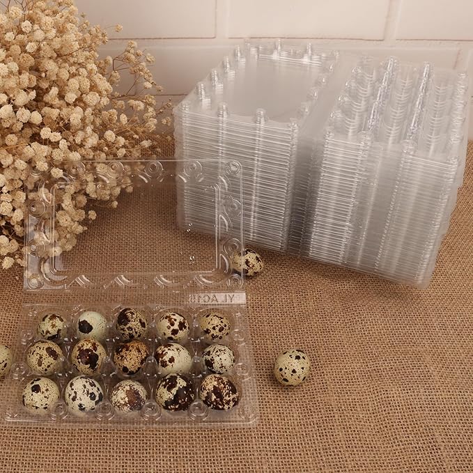 160 Pack 3 x 5 Grids Quail Egg Cartons, Clear Plastic Quail Egg Trays, Holds up to 15 Quail Eggs Securely for Bulk Storage and Display