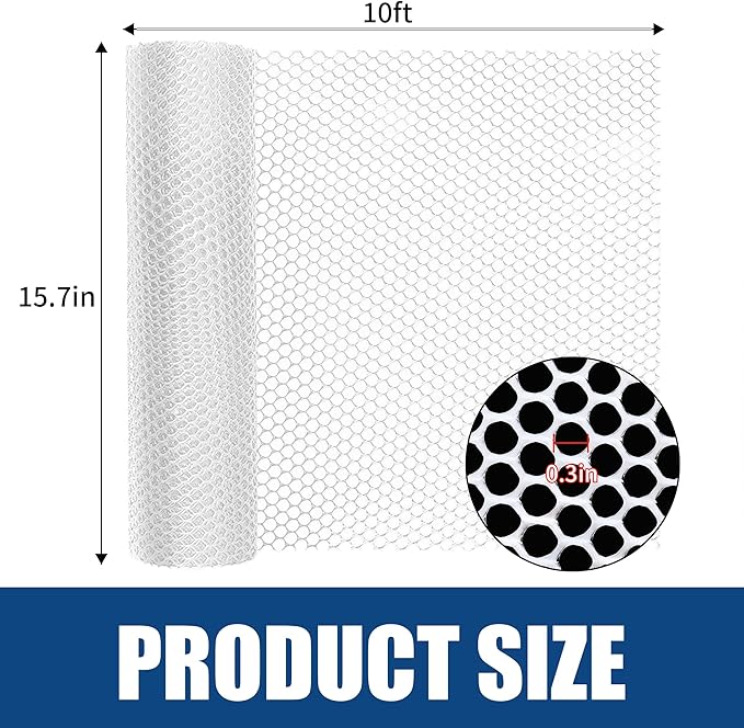 White Plastic Chicken Wire Mesh 15.7IN x 10FT 500GSM - for Garden,Poultry,Dogs,Rabbit,Crafts,Agricultural & Floral Fencing - Durable Plastic Chicken Wire Mesh Fencing & Netting Roll