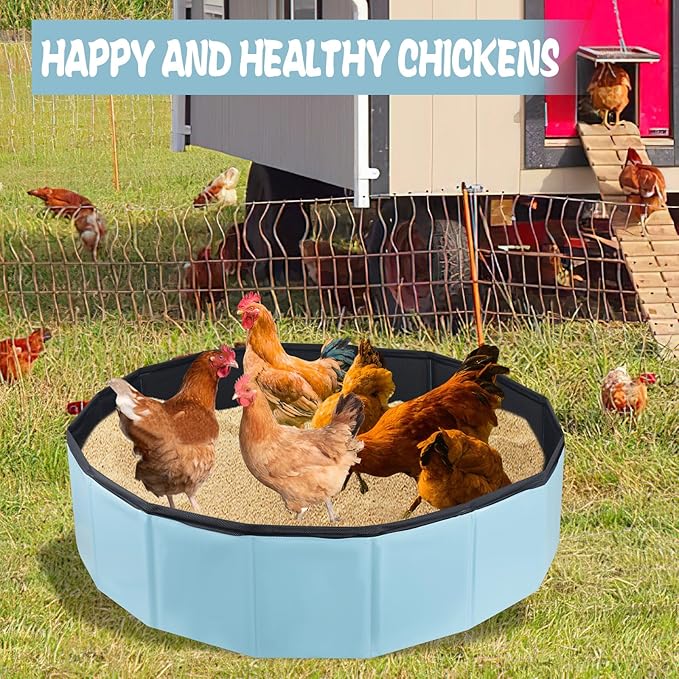 Chicken Dust Bath Tub (32 * 8 inch), Foldable Dust Bath for Chickens, Portable Design & Extra-Tough PVC, Chicken Coop Lime, Chicken House Cleaner Container, Essential Chicken Coop Accessory for Farms
