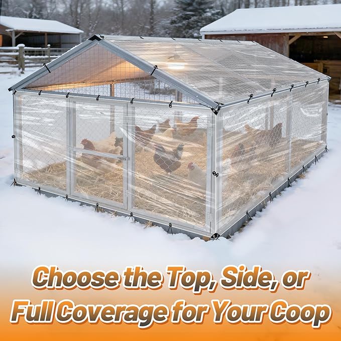 2pcs 4x10ft Chicken Coop Covers Accessories for Winter - Easy to Install Waterproof Chicken Run Tarp with Elastic Cords & Ropes