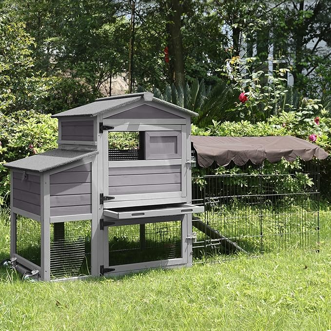 79" Mobile Chicken Coop with Nesting Box and Wheels, Outdoor Wooden Hen House for 2-4 Chickens, Large Poultry Cage with Metal Run, Waterproof Cover and 6 Access Doors