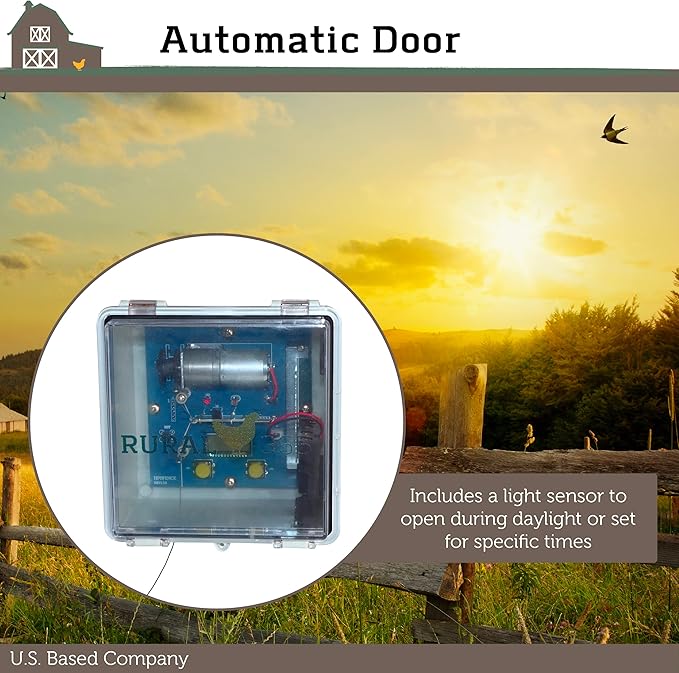 Rural365 Automatic Chicken Coop Door - Electronic Automated Opener Panel for Chickens Sliding Door with Adjustable Timer
