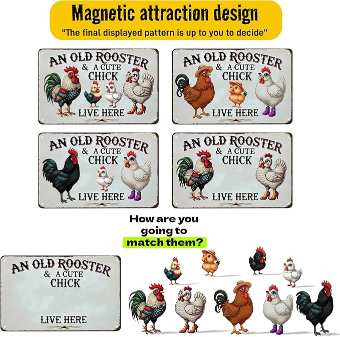 DIY Magnetic Attraction Design,Funny Chicken Tin Sign | chicken decor | Farmhouse Wall Decor, Rooster Kitchen & Bathroom Art,Metal Signs,Funny Gifts,12 * 8 Inch (Dark Grey)