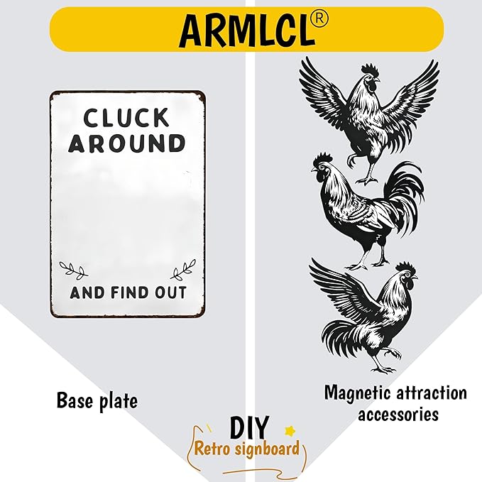 Funny DIY Magnetic Attraction Design,Vintage Chicken Decor Metal Sign, Funny Farmhouse Kitchen Wall Art, Unique Home Decor Gifts for Women, Farmhouse Style Enthusiasts, Retro Chicken Coop Accessories,8*12 Inch (Grey)