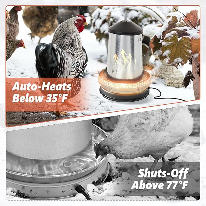 Chicken Water Heater Winter, 12.6" Heated Base for Metal Plastic Poultry Founts Waterer Thermostatically Controlled Heated Waterer for Chickens 80W, Chicken Coop Accessories (1)