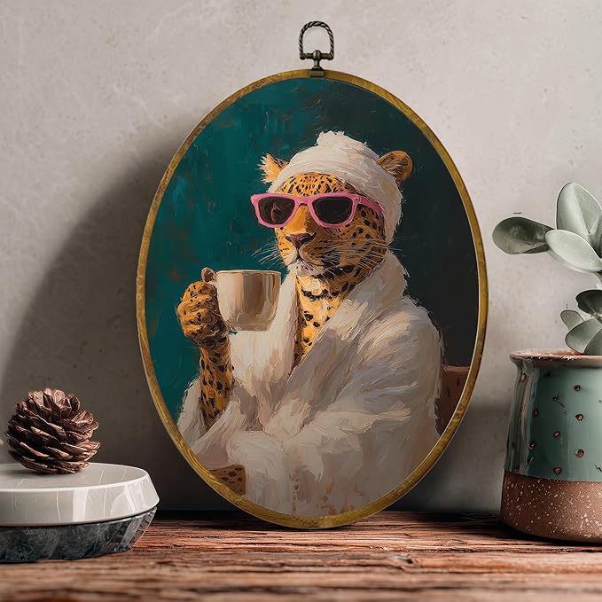 zewepri Maximalist Canvas Wall Art Print, Dopamine Coffee Art Style on High-Density Canvas with Pre-Installed Hook, 8.6 x 11.4 Inch Wall Decor for Bedroom, Living Room, Study, Gift for Art Lovers
