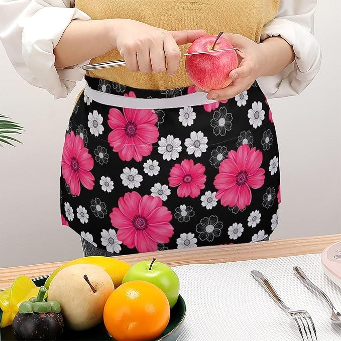 Server Apron with 3 Pockets Waist Waiter Waitress Half Apron Short Aprons