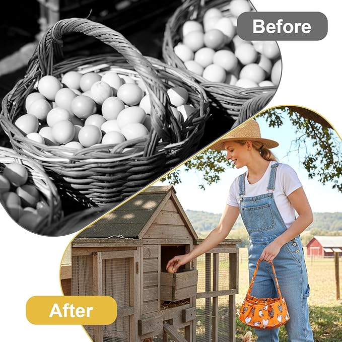 Egg Collecting Bag, Canvas Egg Basket with 7 Pouches for Gathering Chicken Duck Goose Eggs, Machine Washable Chicken Eggs Basket Farmhouse Garden Storage Carrier