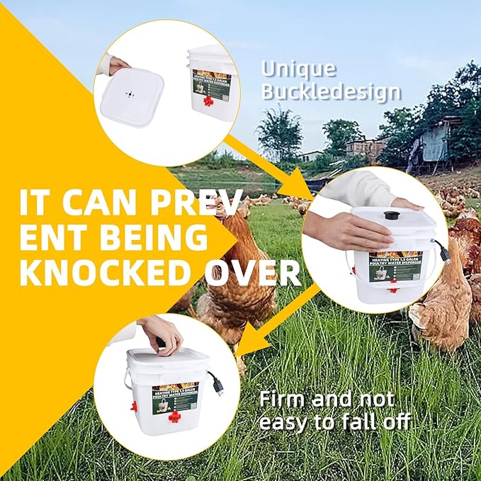1.5 Gallon Heated Square Chicken Water Bucket, Hanging Chicken Winter Thawing Heater, Suitable for Chickens, Pigeons, Quails, and Other Large Animals 1Pcs.