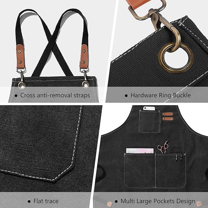 Unisex Aprons with Large Pockets,Cotton Canvas Cross Back Heavy Duty Adjustable Work Apron,Size Kids to Adult