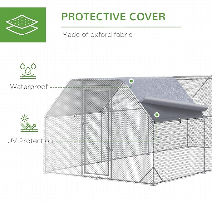 PawHut Large Chicken Coop Metal Chicken Run with Waterproof and Anti-UV Cover, Flat Shaped Walk in Fence Cage Hen House for Outdoor and Yard Farm Use, 1" Tube Diameter, 9.2' x 18.7' x 6.4'