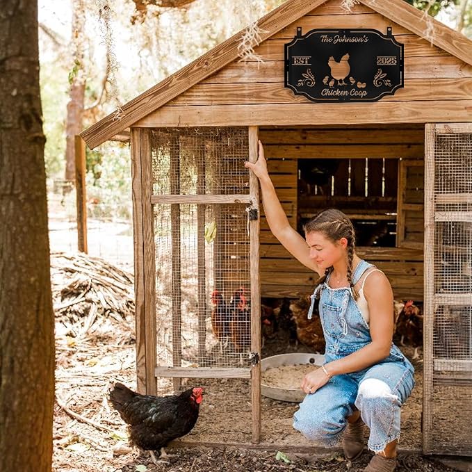 Personalized Chicken Coop Signs, Metal Funny Farm Decor, Chicken Coop Accessories, Metal Outdoor Wall Art, Custom Hen House Sign, Rustic Farmhouse Wall Decor for Farm Yard Garden Color02