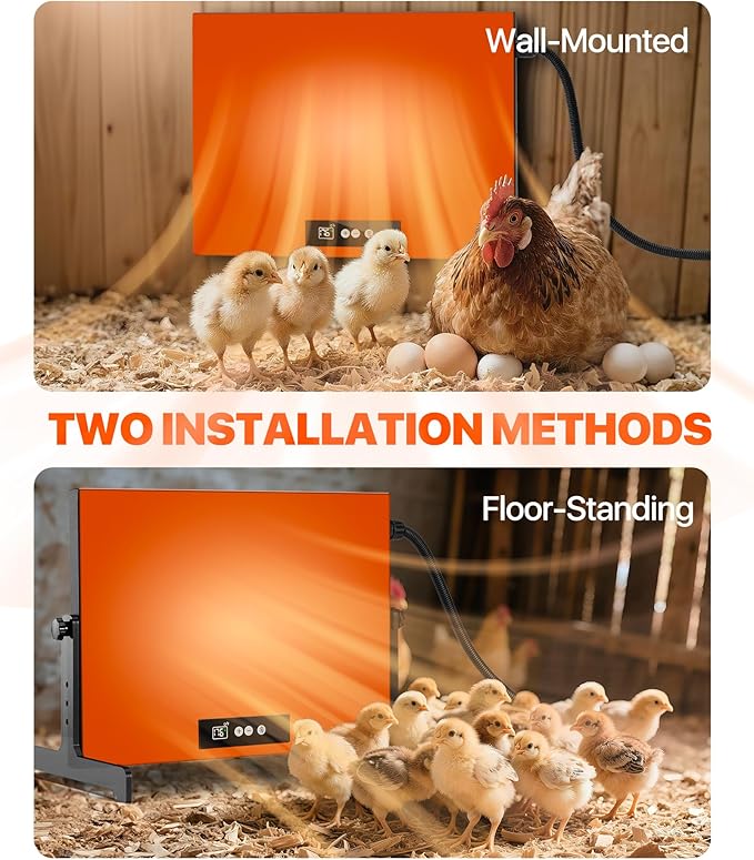 Chicken Coop Heater, Chicken Heaters Inside Coop for Winter, Radiant Heat Panel Built-in Adaptive Temperature Sensor with Timer and Temp Controllers, 15.75''x11.8''