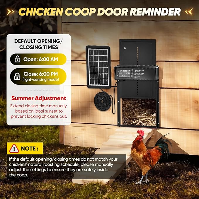 Automatic Chicken Coop Door Solar Powered, Automatic Chicken Door with Timer, Light Sensor, 4 Modes and LCD Display, Aluminum Alloy Auto Chicken Door, Anti-Pinch & Weather Proof
