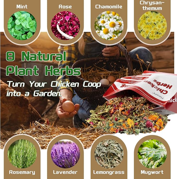 18oz Premium Nesting Herbs | Chickens Coop & Nesting Box Odor Control | 8 Natural Dried Herbs Blend for Hen Comfort, Coop Freshness & Egg Laying Support, Poultry Treats & Coop Accessories