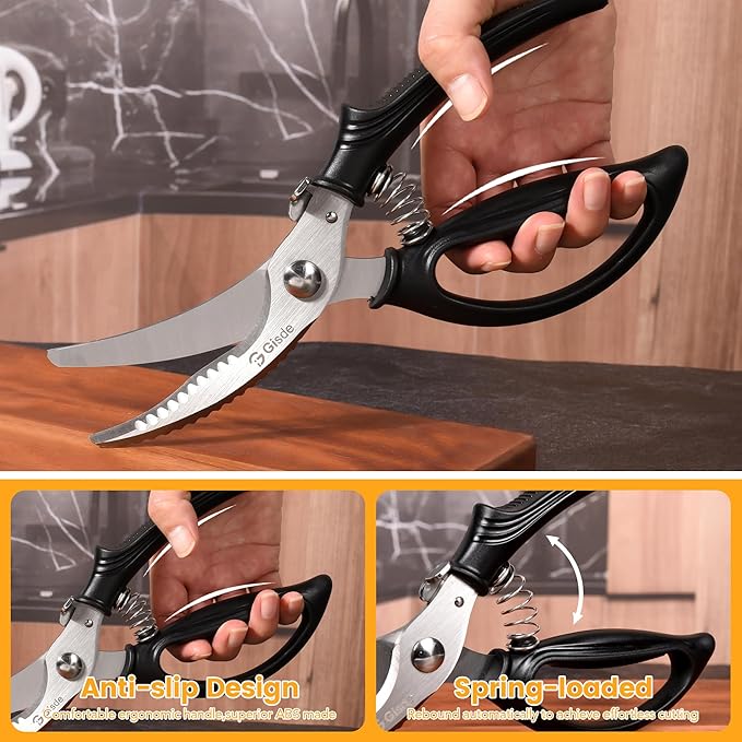 Heavy Duty Poultry Shears Kitchen Shears for Food Kitchen Scissors All Ppurpose Heavy Duty Scissors for Chicken, Meat, Bone, Poultry, Spring Loaded, Dishwasher Safe