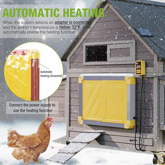 GUTINNEEN Automatic Chicken Coop Door Solar Powered Auto Chicken Door Opener for Chicken House Duck Run (Grey)