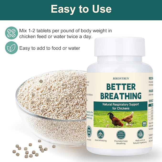Chicken Respiratory Support Supplement - 300 Tablets - Poultry Breathing Aid Pills, Support Coughing & Wheezing, Promote Lung Health, Natural, Gentle Formula, Safe for Chickens of All Ages and Breeds