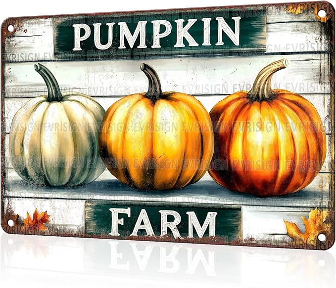 Autumn Pumpkin Watercolor Metal Tin Sign Thanksgiving Kitchen Decor for Fall Gathering Thanksgiving Day 12x16Inch