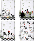 Geyoga 4 Pcs Chicken Kitchen Towels Rooster Dish Hand Towels Farm Animal Cow Vintage Rustic Tea Cloth for Spring Easter Bathroom Farmhouse Decor Gifts, 16 x 24 Inch(Mixed Color,Farmhouse)