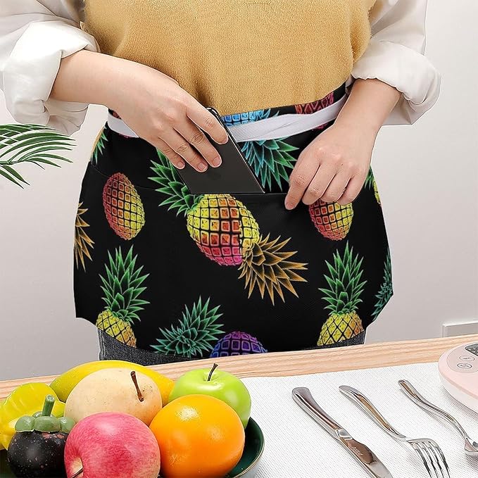 Unisex Apron for Cooking Server Waitress Half Waist Apron with 3 Pockets