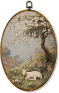 Hiuwevt Vintage Easter Lamb Oval Wall Art Decor, Rustic Farmhouse Lamb Framed Canvas Prints, Cottagecore Spring Landscape Easter Oval Wall Hanging Decor for Home Bedroom Decorations, 8.6x11.4 Inches