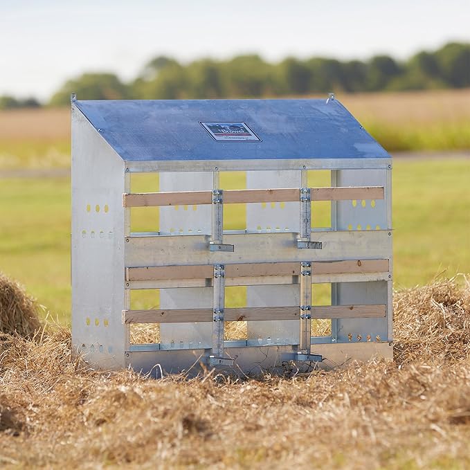 Brower 2-Tier 6-Hole Galvanized Steel Chicken Nesting Box, 30 to 40 Hen Capacity – Outdoor Poultry Laying Station with Hinged Folding Perches, Ventilated Design & Slanted Roof – Made in the USA