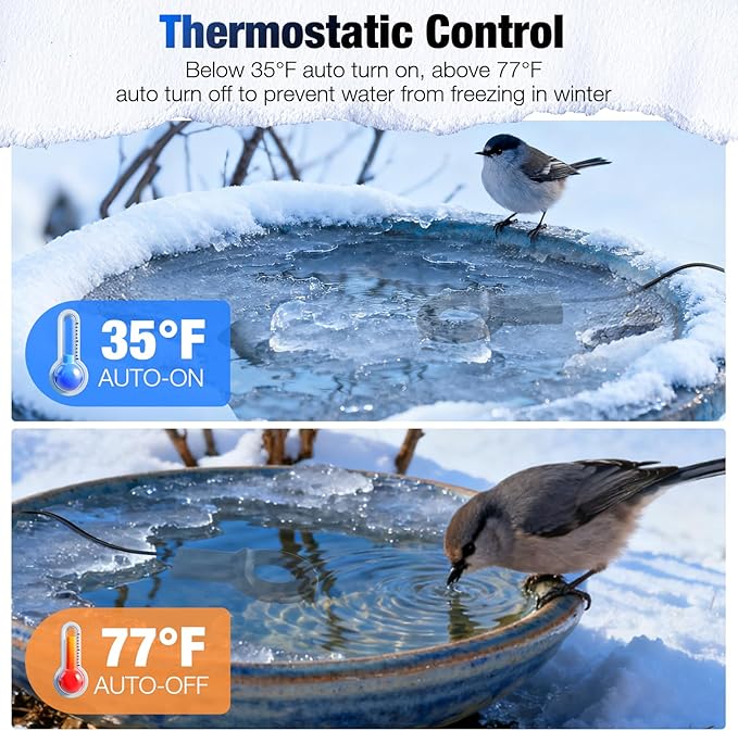500W Utility De-Icer with Thermostat, Durable Cast Aluminum Submersible Water Heater for Bird Bath, Chicken Water, Livestock Tank, 9.8ft Cord, Black