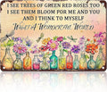 PEACHGARDEN Vintage Dragonfly Tin Sign What A Wonderful World Outdoor Garden Decor Gifts for Women House Kitchen Entryway Wall Art 8x12inch