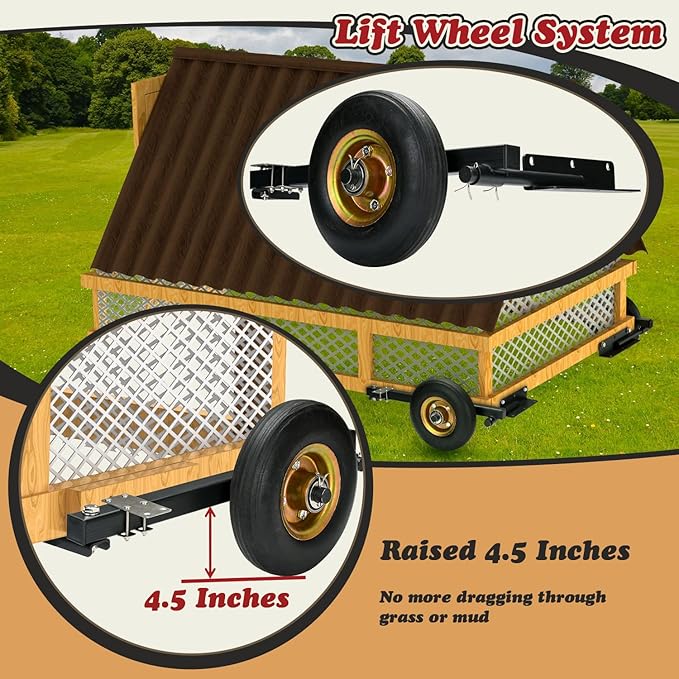 TOPOWN Chicken Tractor Wheels Lift Kit Set of 2, Heavy Duty Chicken Coop Wheel Lift Kit, Chicken Run Wheel System Weatherproof, Enhancement of Safety and Durability
