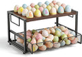 2-Tier Wooden Egg Storage Organizer with Basket – Holds 24+60 Chicken, Duck & Quail Eggs – Compact Countertop Holder with Carry Handle for Easy Transport