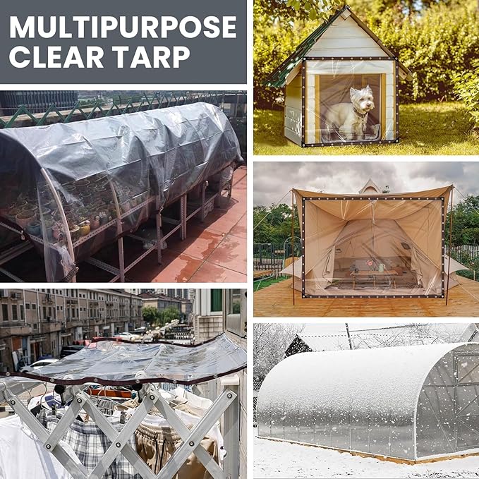Clear tarp, tarp Waterproof, Outdoor tarps, for Outdoor Garden Cover, Covering Chicken coop, Porch, Tent, Camping Plant (3.3X6.6FT)
