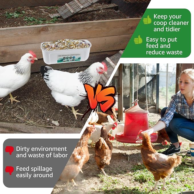 2Pcs Chicken Feeder Hanging Goat Feeder Hanging Feed Trough BPA Free Chicken Feeder Easy to Install Poultry Feeder Poultry Feeding Container Water Bucket for Chicken Duck Goat (White)
