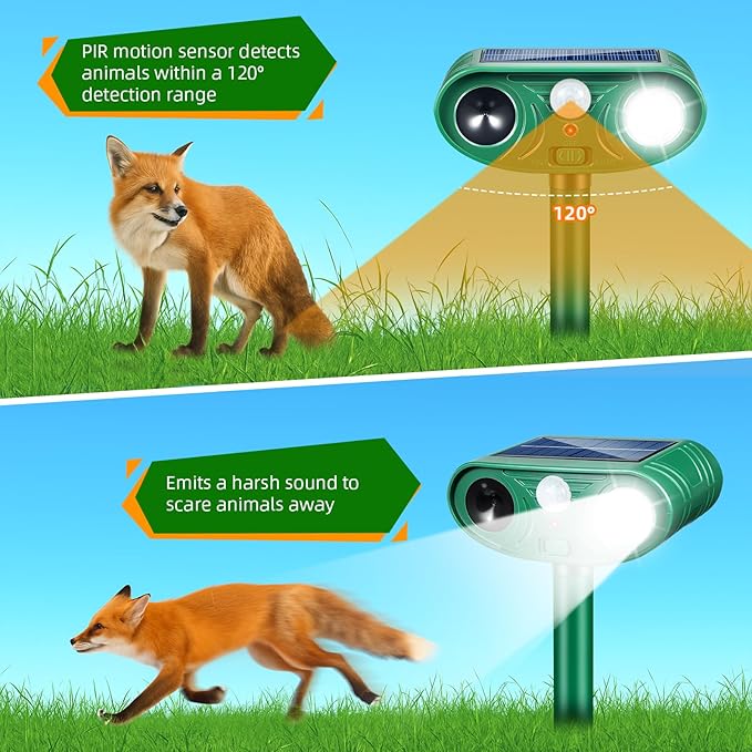 2026 Sonic Fortress Pro Deer Repellent Devices, Racoon Repellent Outdoor Squirrel Fortress Pro IP65 Animal Repeller Cat Deterrent with Motion Sensor&Flash Light to Scare Dog Out of Garden Yard(4Pack)