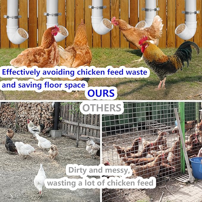 3 Pack PVC Chicken Feeder, 6 lb Capacity Automatic Chicken Feeder No Waste,Easy to Install and Clean for Chicken Poultry Feeder