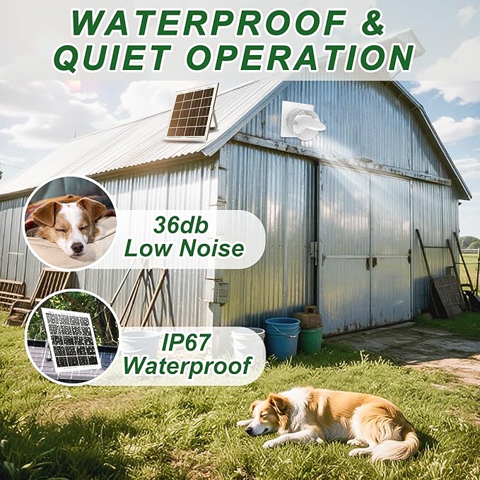 Solar Powered Exhaust Fan Kit, 25W 8" Ventilation Fan with 7500mAh Battery, 430CFM, IP44 Waterproof, for Chicken Coop, Greenhouse, Sheds, RV, Outdoor Cooling