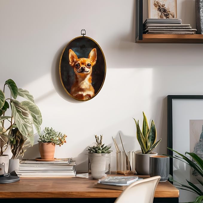 zewepri Chihuahua Canvas Wall Art Painting, Dog Artwork on High-Density Canvas with Pre-Installed Hook, 8.6 x 11.4 Inch Wall Decor for Bedroom, Living Room, Study, Dog Lover Gift