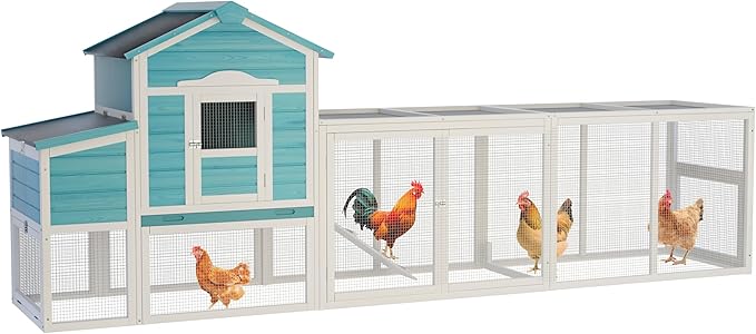 121" Large Chicken Coop with Nesting Box,Wooden Hen House W/Ramp & Sliding Trays,Waterproof Poultry Cage W/Sloped Asphalt Roof & Lockable Door,Poultry Cage for Small to Medium Pets,Blue