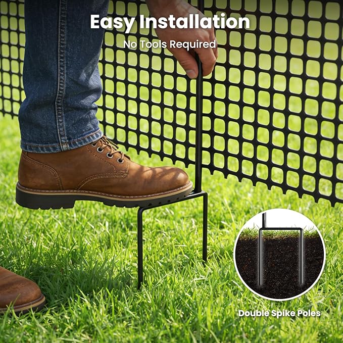 DoCred Plastic Fence with Stakes, 39.4in x 82ft Portable Poultry Fencing Net Mesh for Chickens & Dog, Temporary Gardening Fence Pet Barrier for Backyards, Vegetable Gardens, Lawn & Outdoor Decoration